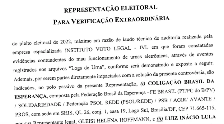 Urgente: em representação ao TSE, PL diz que Bolsonaro teve 51% dos votos no 2º turno